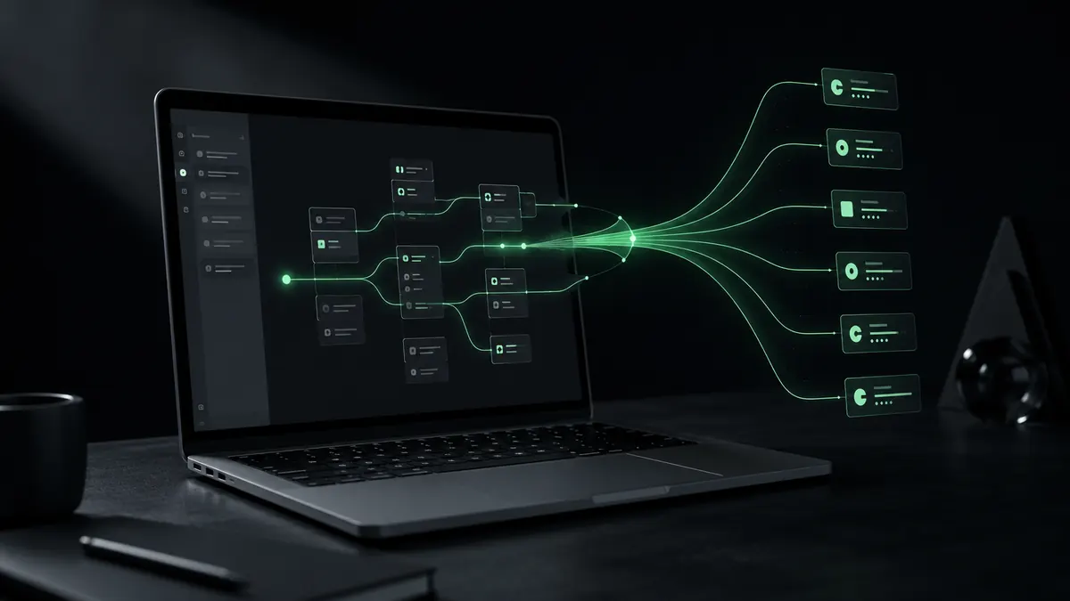 Datenstrom, der sich zu einem Balkendiagramm mit einem hervorgehobenen Wert ordnet